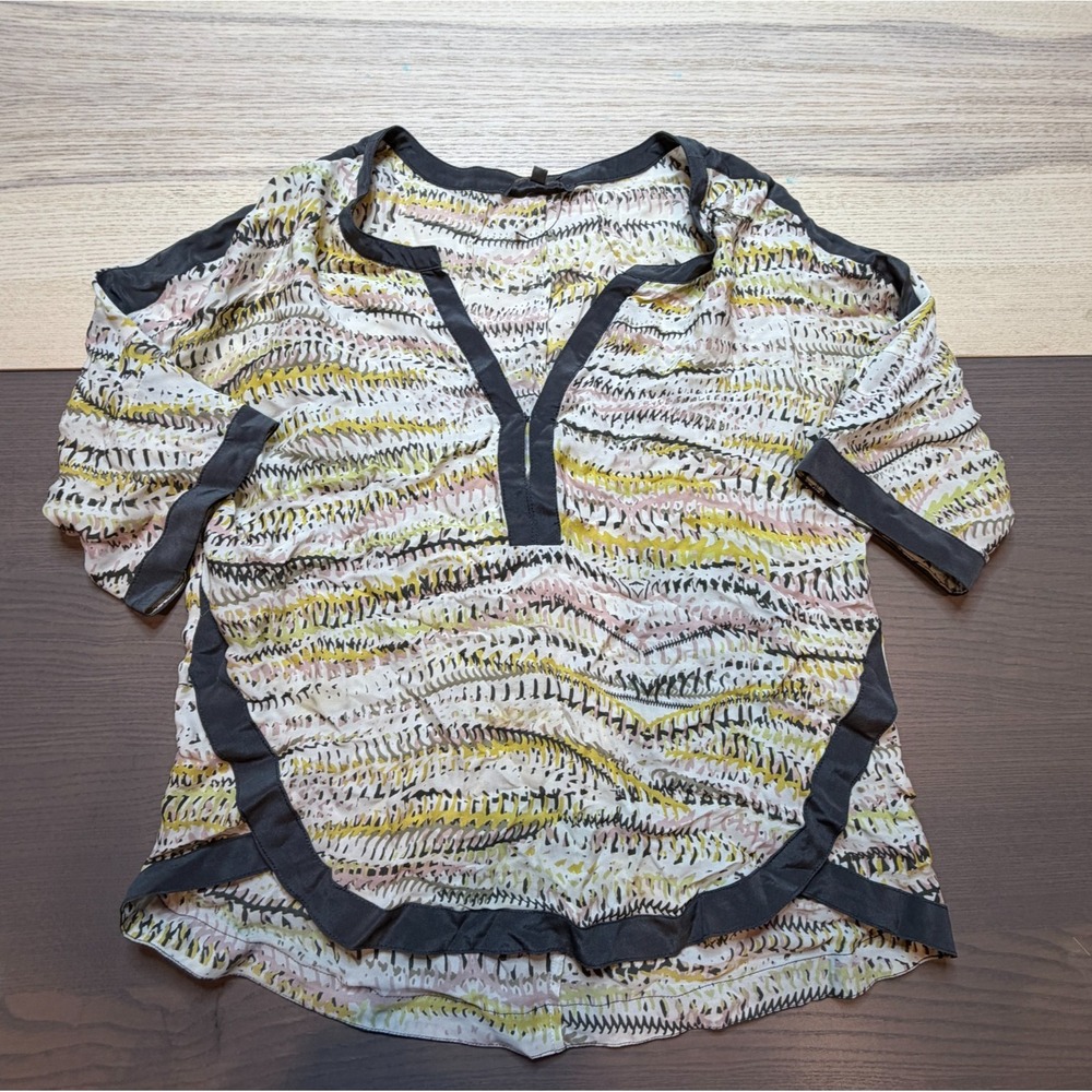 Michael Stars‎ Blouse Women XS Silk multi color quarter sleeve flowy